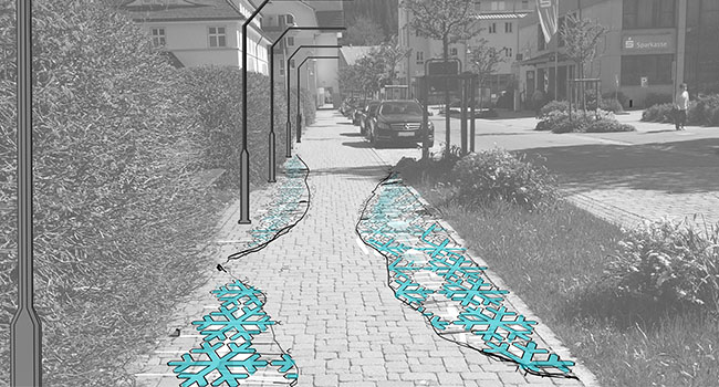 scribble of smart clear ice detection on the surface of a street
